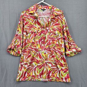 E39 By Eric Women Psychedelic Floral Tunic Top Multicolor 3/4 Roll Sleeve Medium